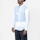 Multi Stripe Panel Long Sleeve Button-Up Shirt White/Blue Stripe FO-B027-S25
