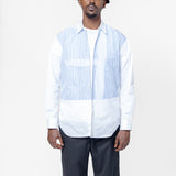 Multi Stripe Panel Long Sleeve Button-Up Shirt White/Blue Stripe FO-B027-S25