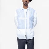 Multi Stripe Panel Long Sleeve Button-Up Shirt White/Blue Stripe FO-B027-S25