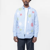 Cut-Out Tartan Long Sleeve Button-Up Shirt Blue Stripe FO-B014-S25