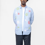 Cut-Out Tartan Long Sleeve Button-Up Shirt Blue Stripe FO-B014-S25