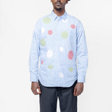 Cut-Out Tartan Long Sleeve Button-Up Shirt Blue Stripe FO-B014-S25