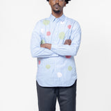Cut-Out Tartan Long Sleeve Button-Up Shirt Blue Stripe FO-B014-S25