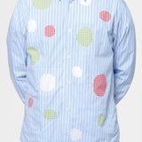 Cut-Out Tartan Long Sleeve Button-Up Shirt Blue Stripe FO-B014-S25