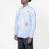 Cut-Out Tartan Long Sleeve Button-Up Shirt Blue Stripe FO-B014-S25