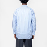 Cut-Out Tartan Long Sleeve Button-Up Shirt Blue Stripe FO-B014-S25