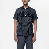 Double Rose Applique' Long Sleeve Button-Up Shirt Black FO-B047-S25