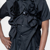 Double Rose Applique' Long Sleeve Button-Up Shirt Black FO-B047-S25