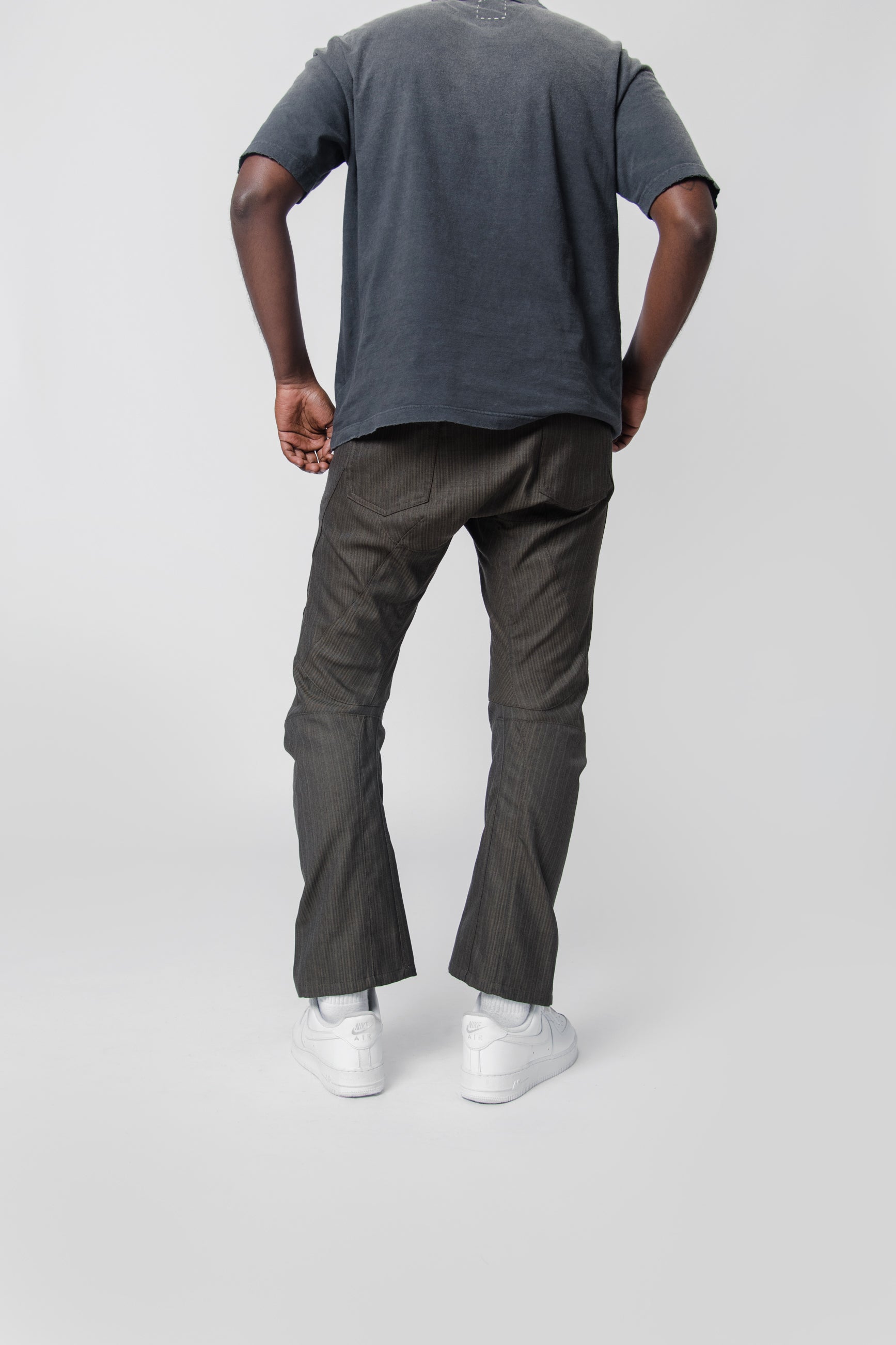 Wool Stripe Suit Pant Olive WL-P018
