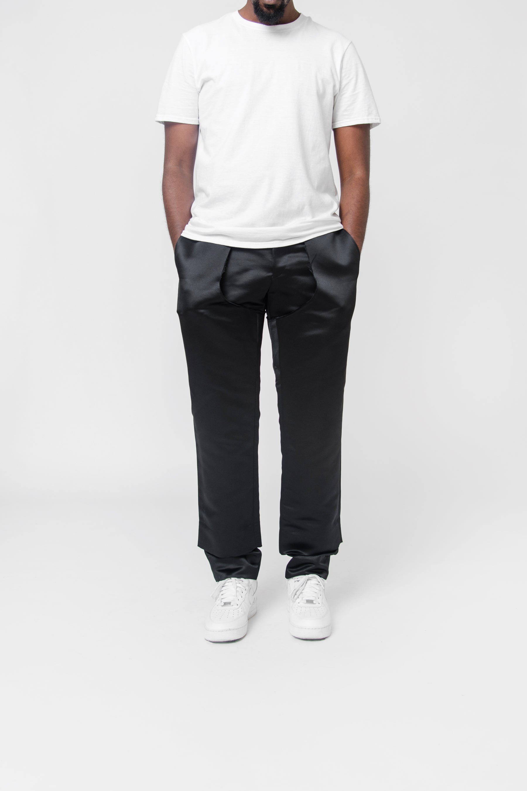 Thick Polyester Satin Trouser Black PL-P036
