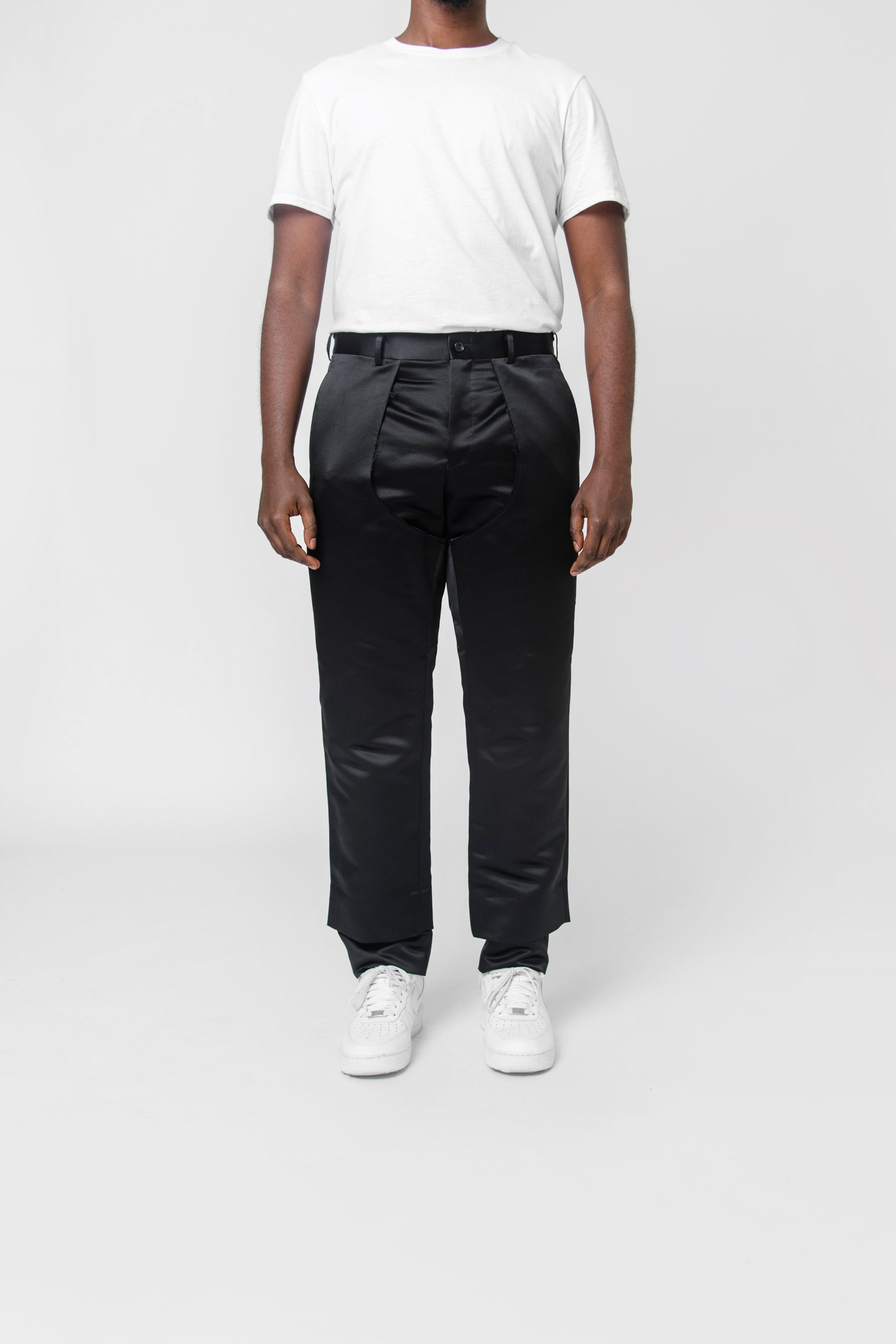 Thick Polyester Satin Trouser Black PL-P036