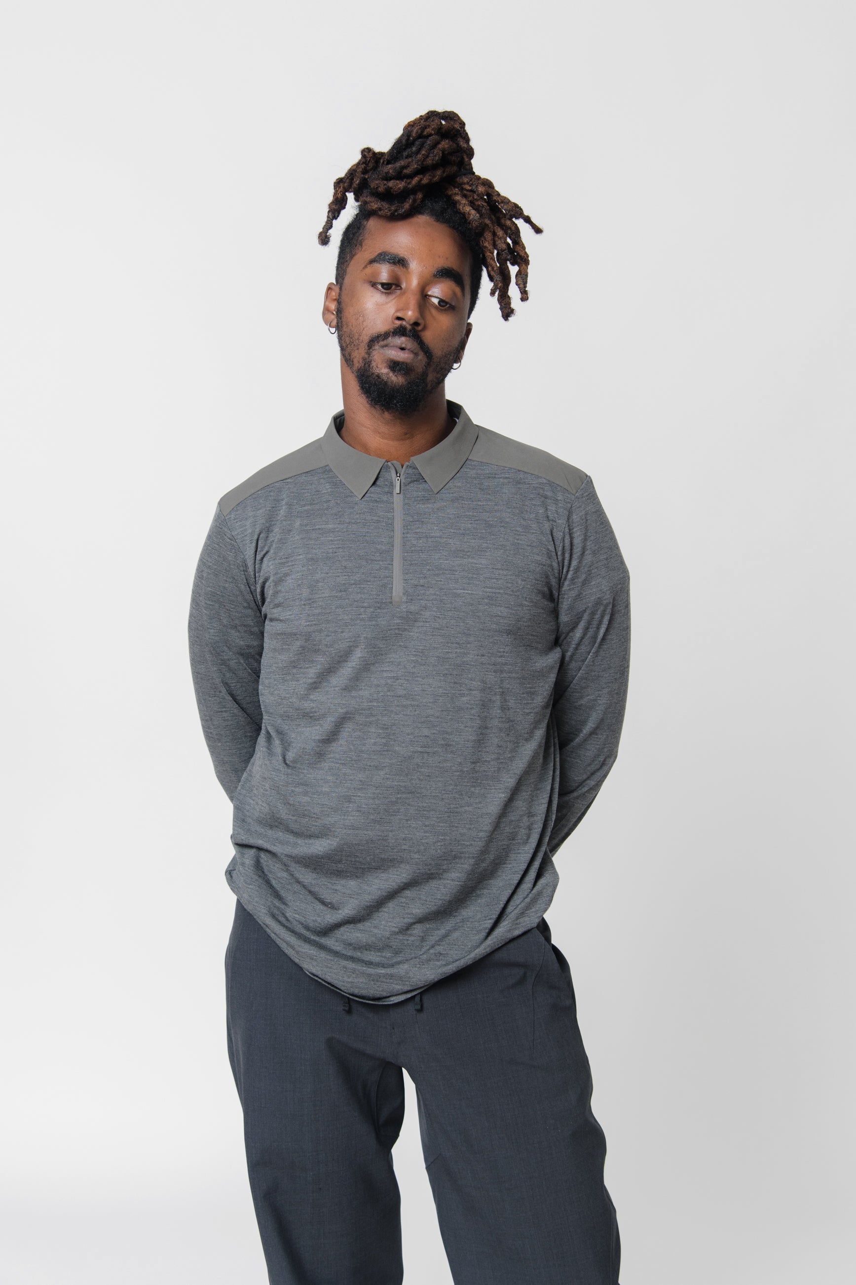 Frame Long Sleeve Polo Shade Heather