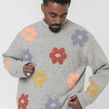 Daisy Jacquard Knit Sweater Grey Melange KNIT000411