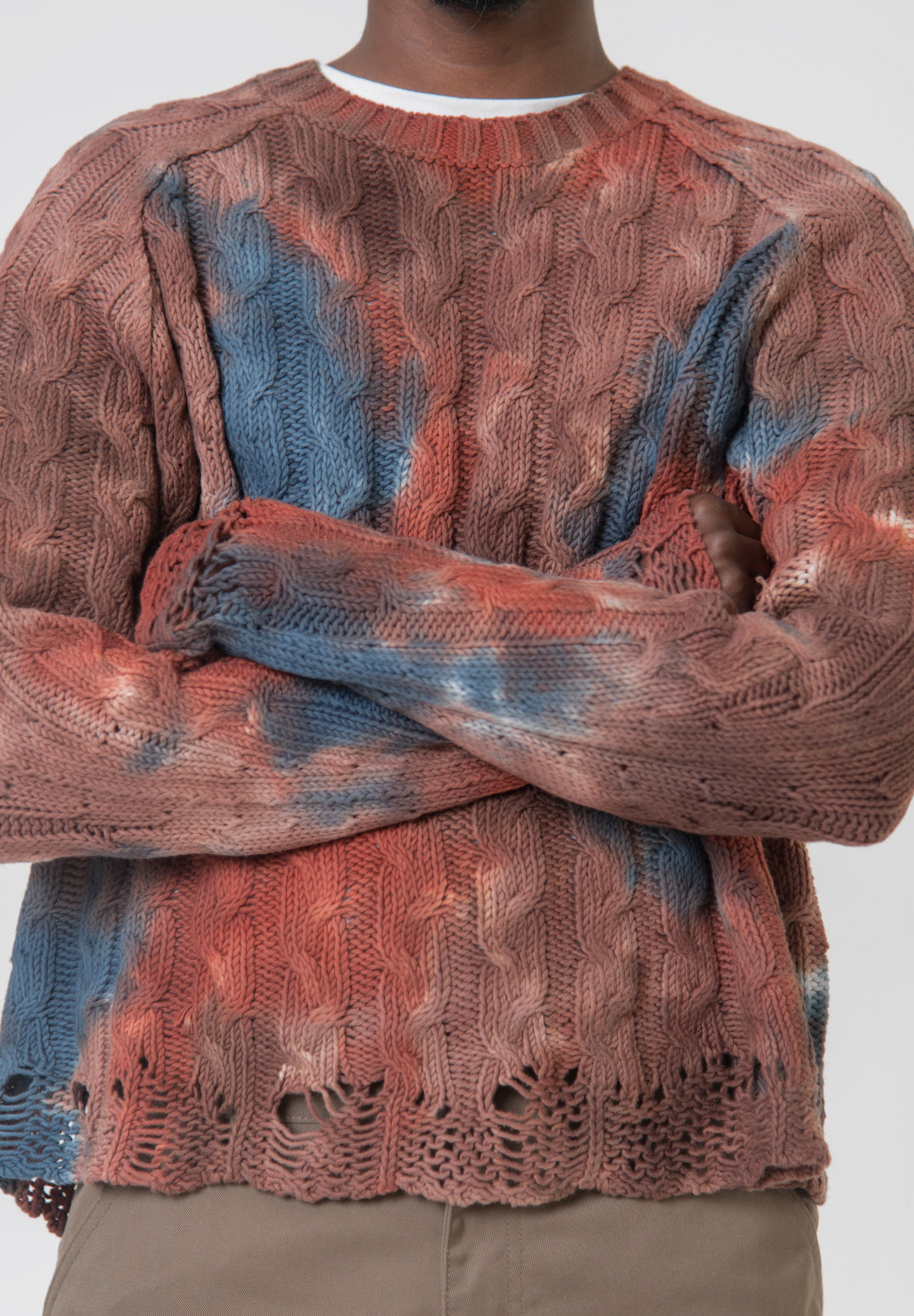 Tie-dye Cable Knit Sweater Rust Brown/Blue KNIT000010