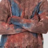 Tie-dye Cable Knit Sweater Rust Brown/Blue KNIT000010