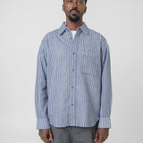 Hand Frayed Stripe Shirt Blue/Chalk