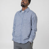 Hand Frayed Stripe Shirt Blue/Chalk