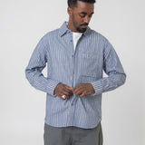 Hand Frayed Stripe Shirt Blue/Chalk