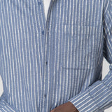 Hand Frayed Stripe Shirt Blue/Chalk