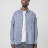 Hand Frayed Stripe Shirt Blue/Chalk
