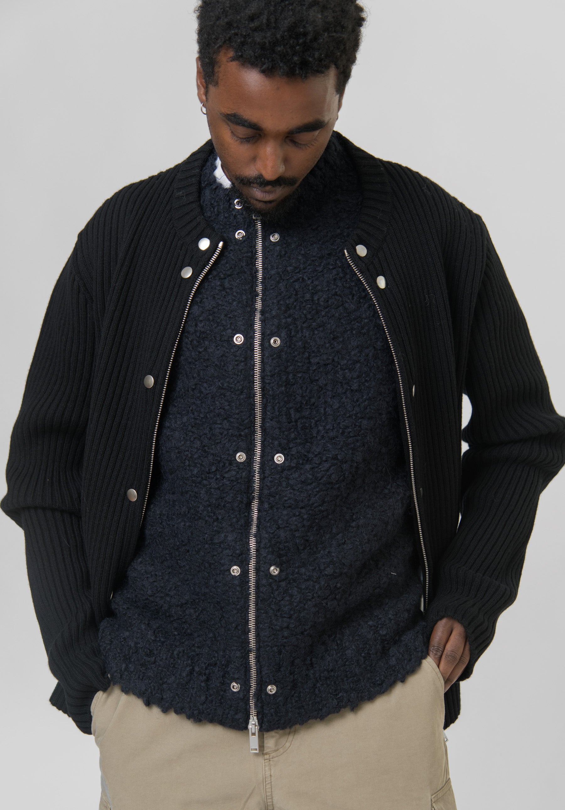 Modular Wool Cardigan Black J22FV0107 – NOMAD