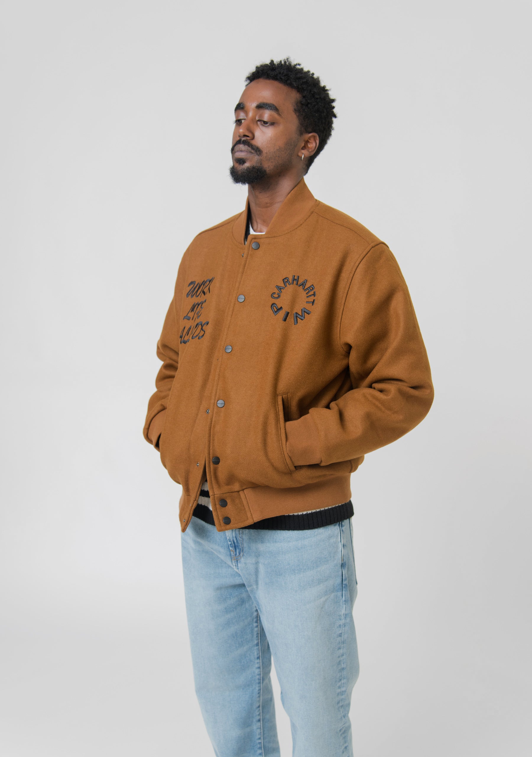 Work Varsity Bomber Deep Heather Brown