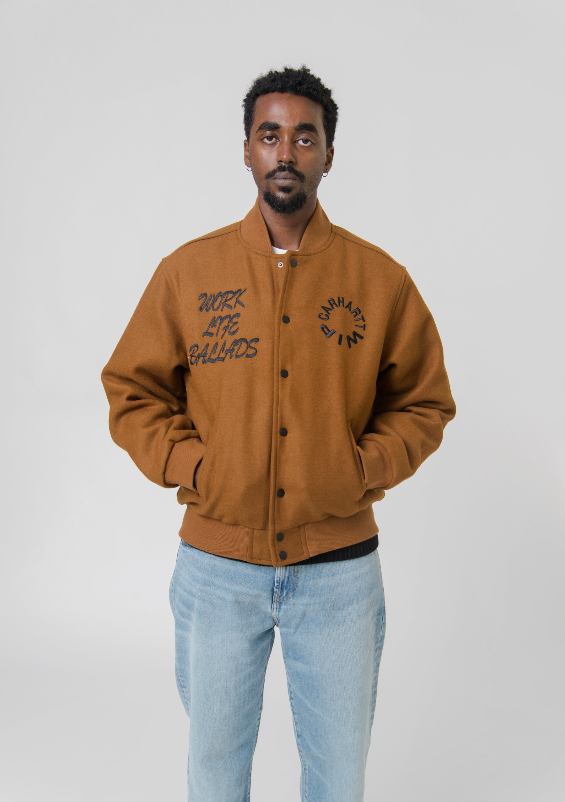 Work Varsity Bomber Deep Heather Brown