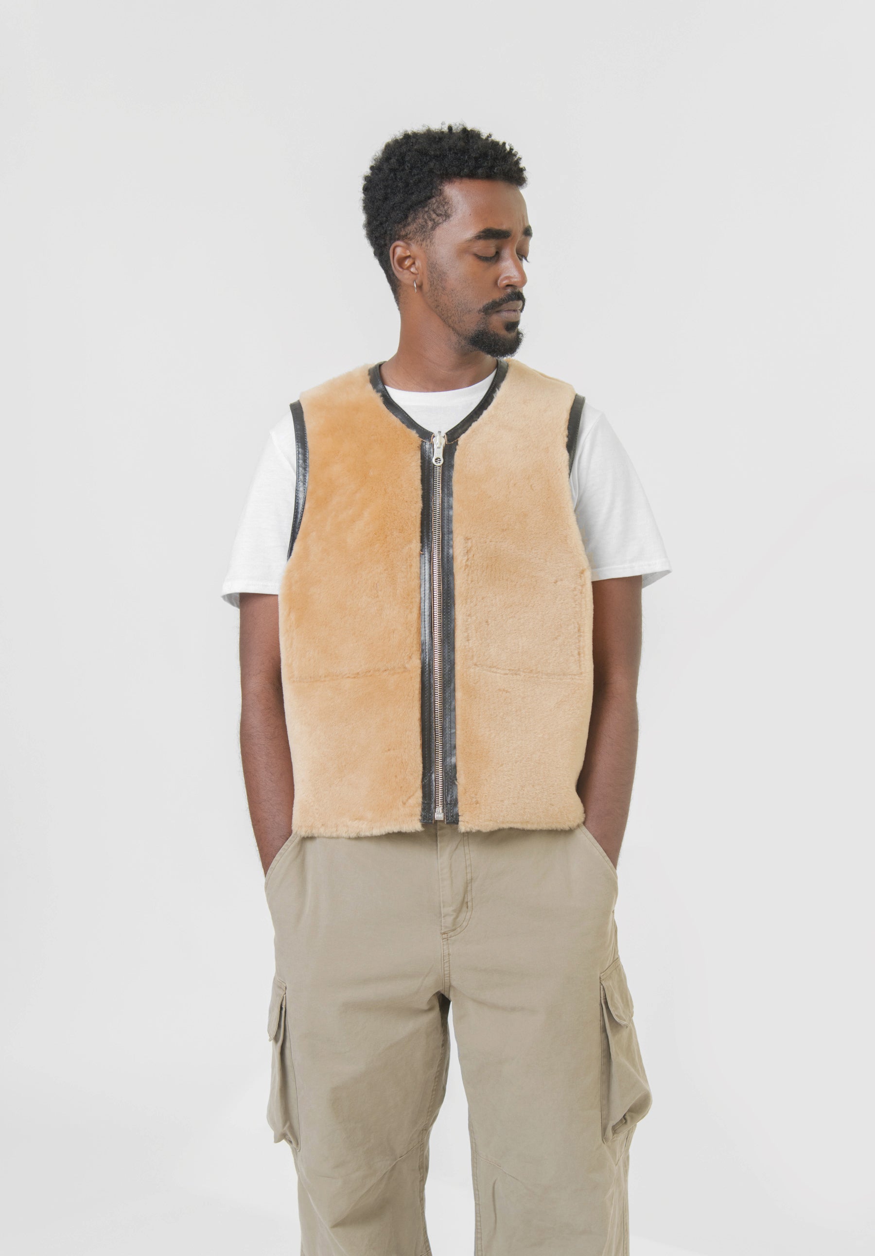 Reversible Shearling Vest Black/Brown