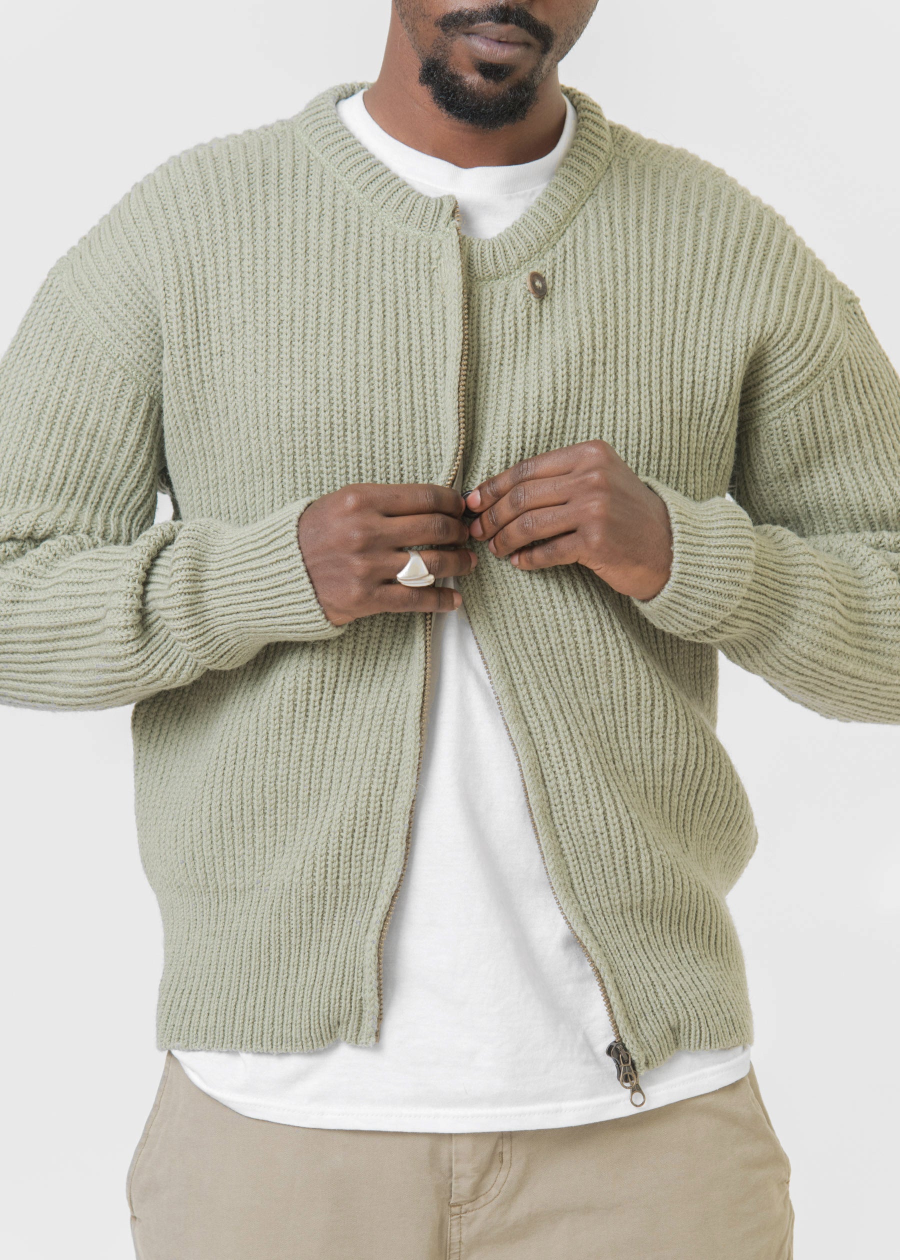 Zip Wrap Cardigan Green