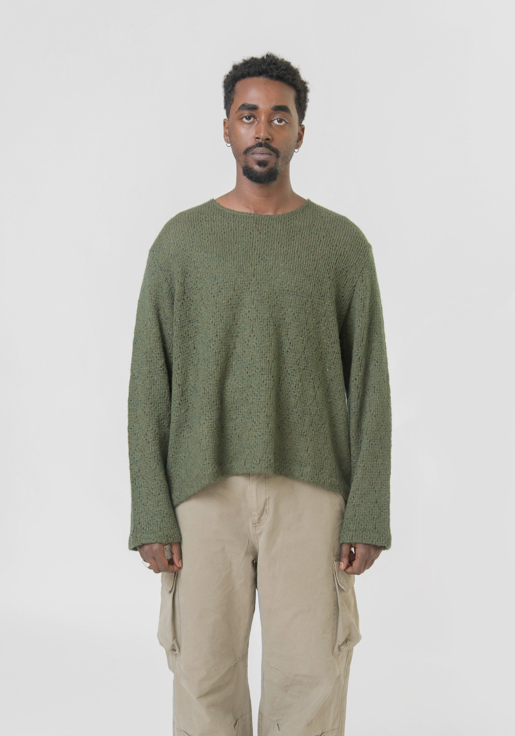 U-Neck Crochet Sweater Moor Green – NOMAD