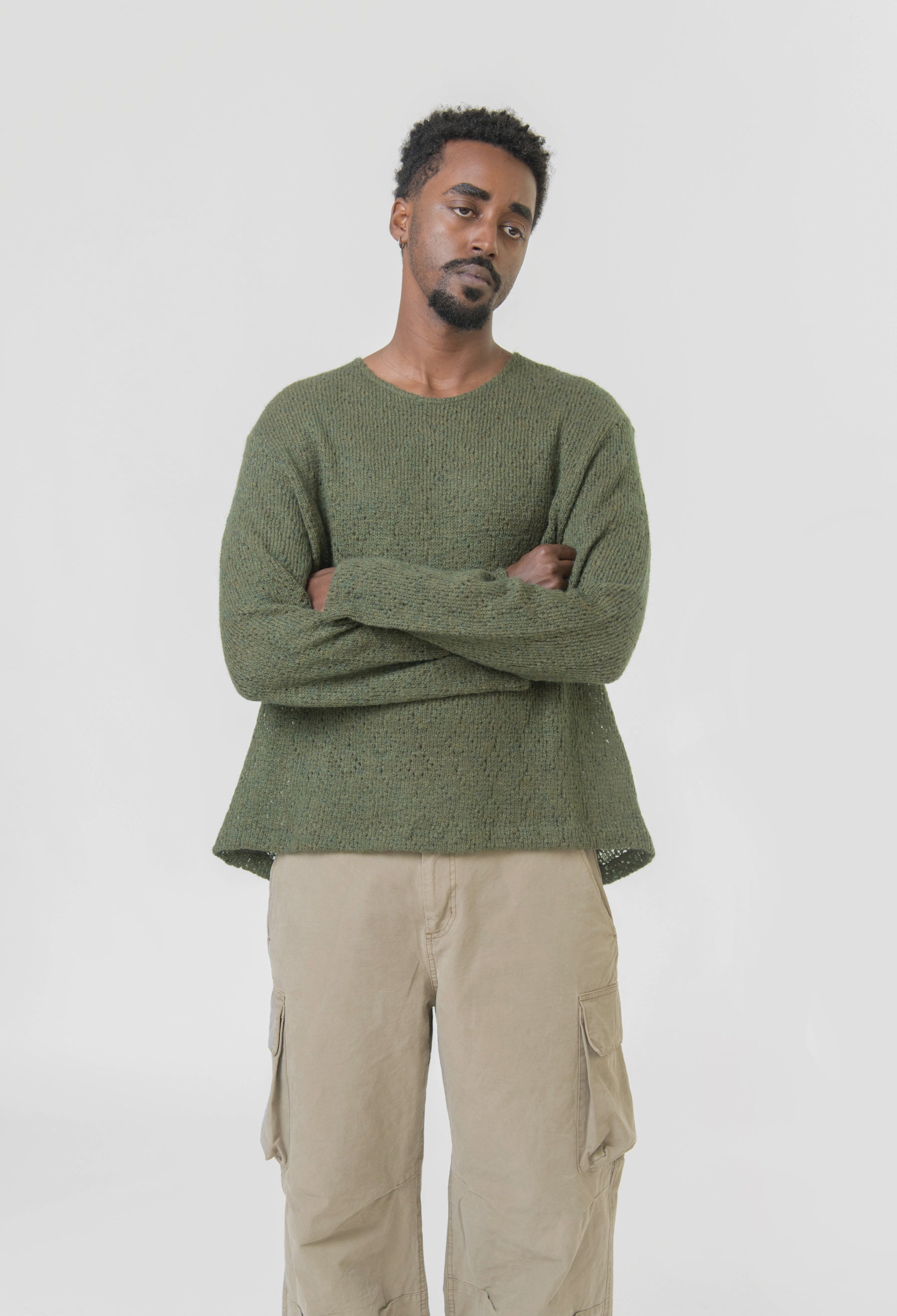 U-Neck Crochet Sweater Moor Green