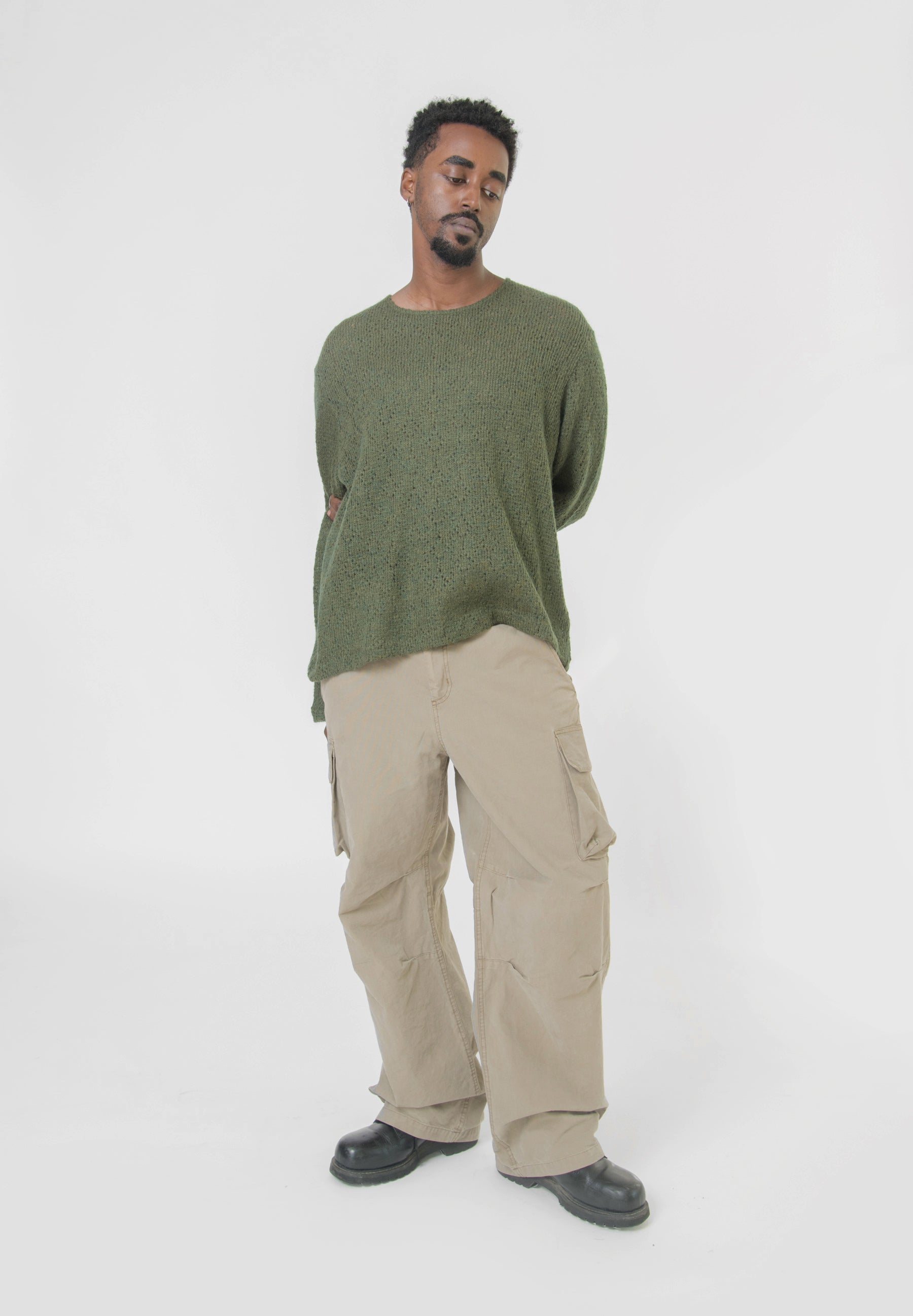 U-Neck Crochet Sweater Moor Green