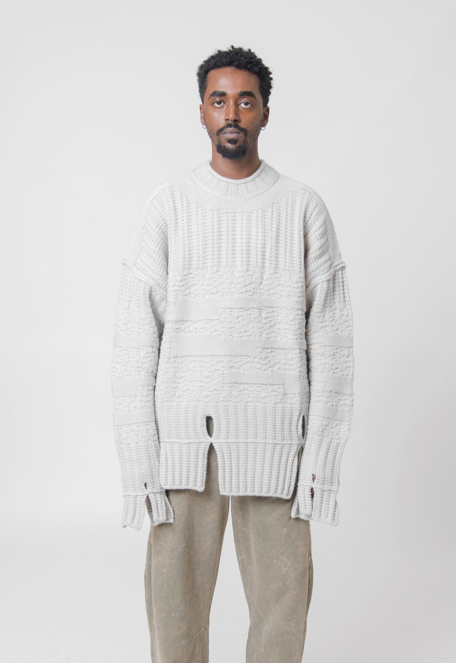 Textured Knit Mockneck Sweater Bone ACWMK150