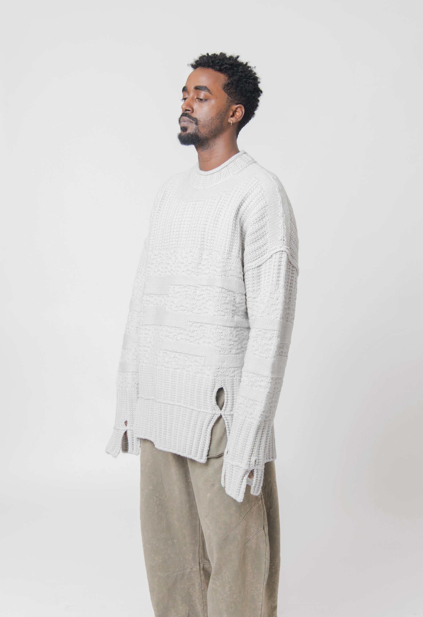 Textured Knit Mockneck Sweater Bone ACWMK150