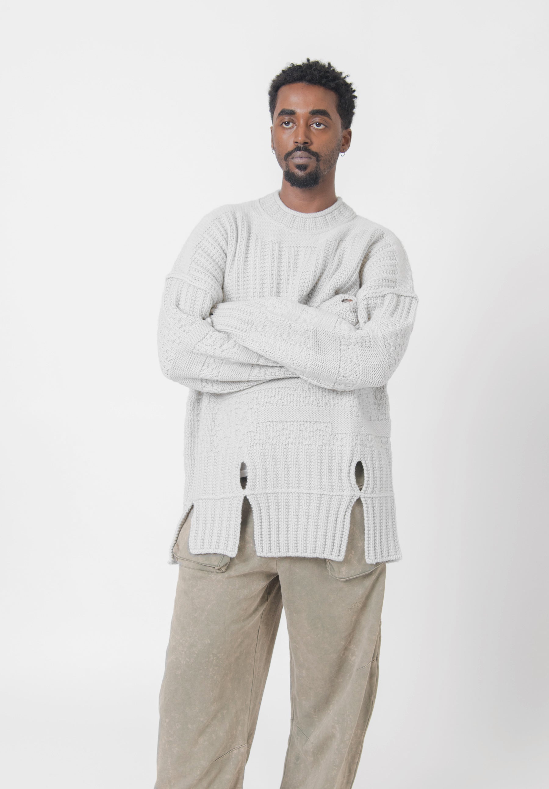 Textured Knit Mockneck Sweater Bone ACWMK150