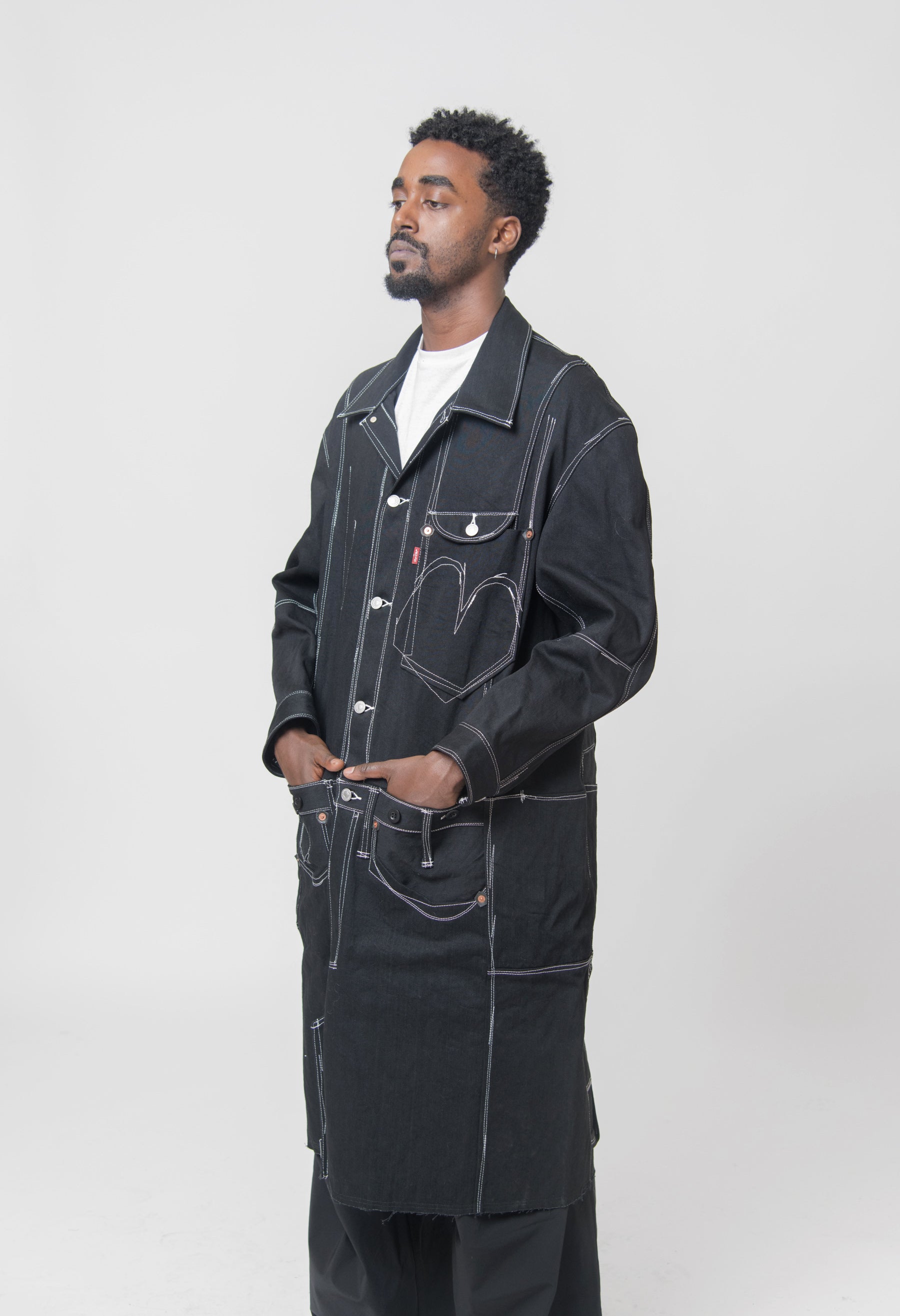 Wool Serge Levi's Denim Coat Black/White WL-C901