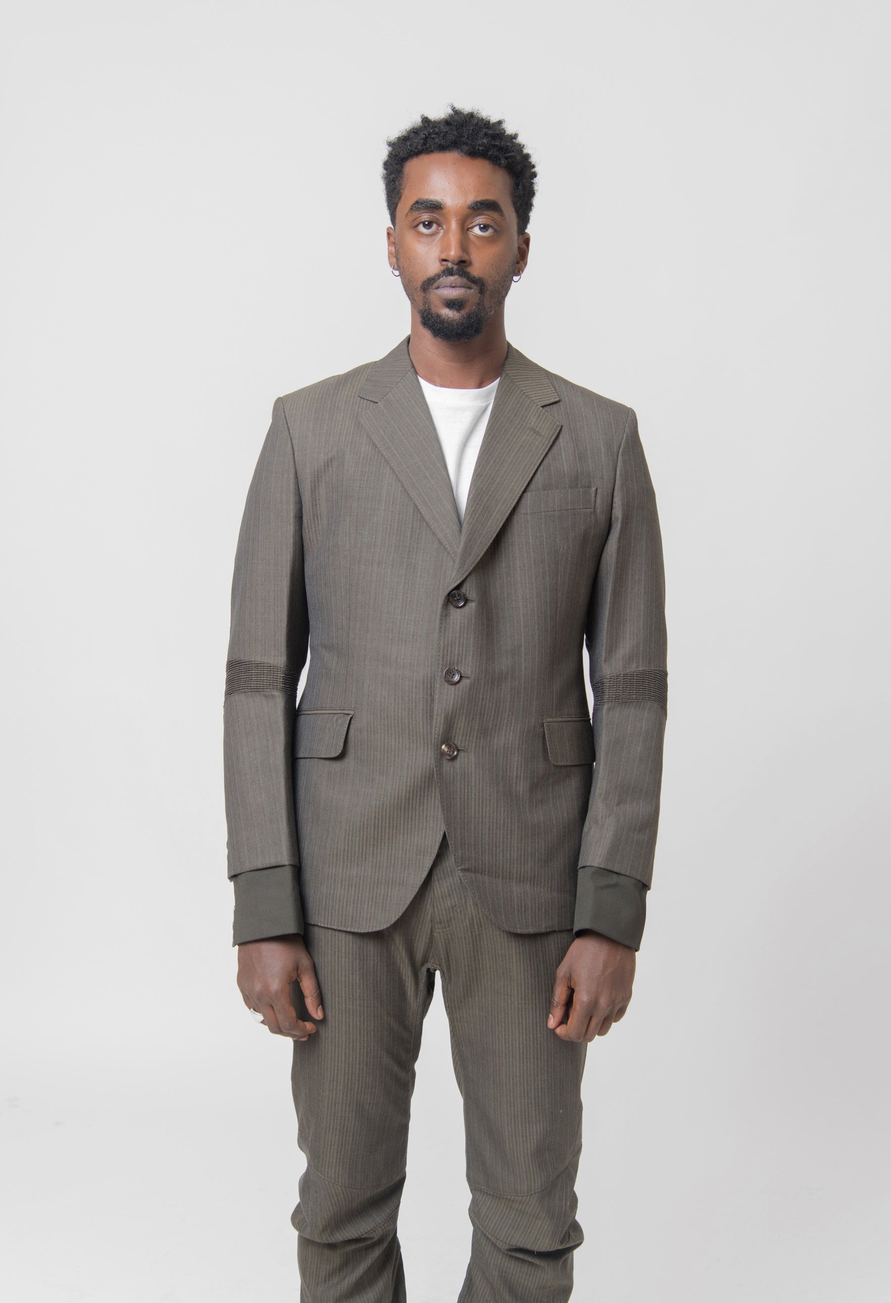 Wool Stripe Suit Jacket Olive WL-J003