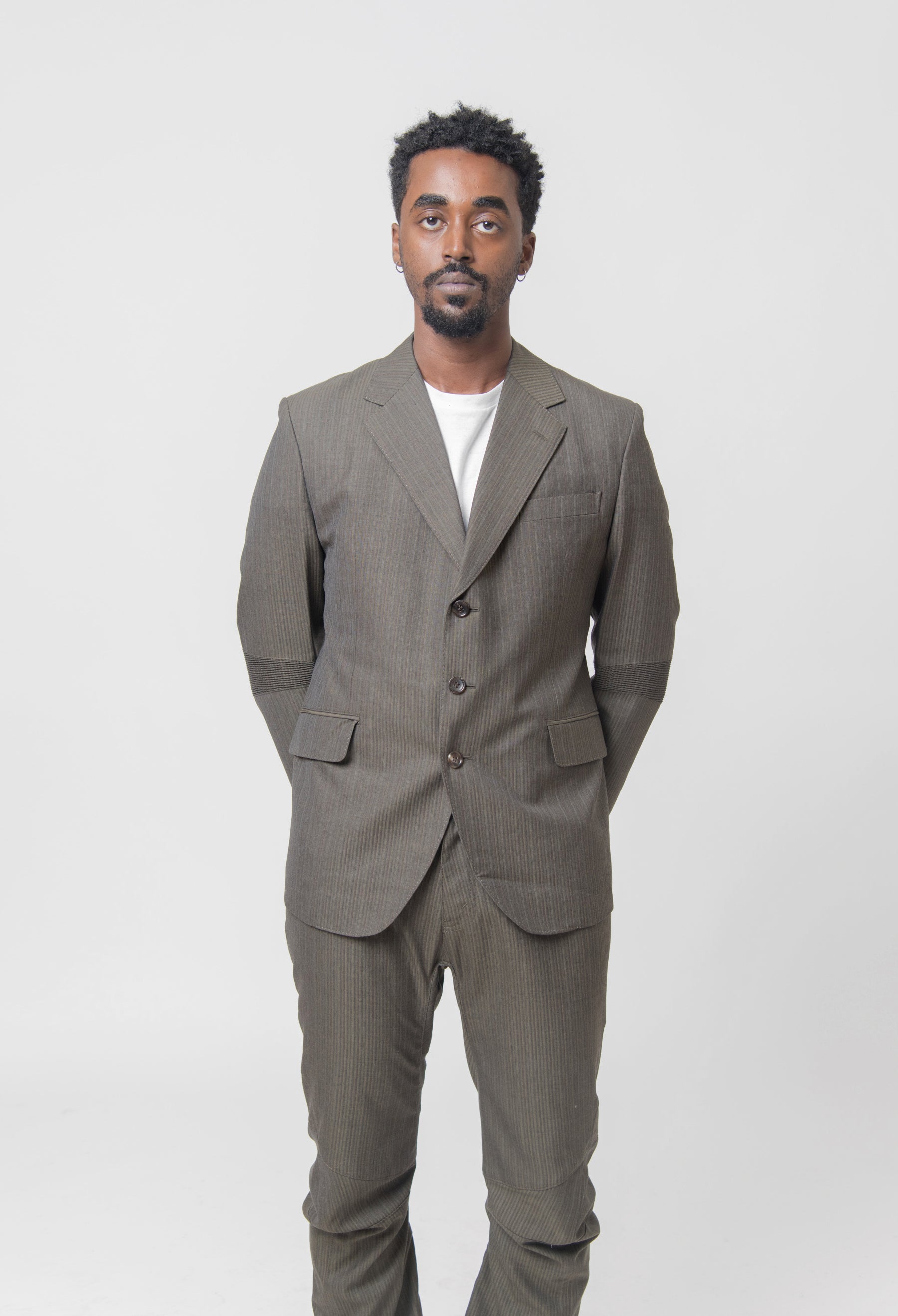 Wool Stripe Suit Jacket Olive WL-J003