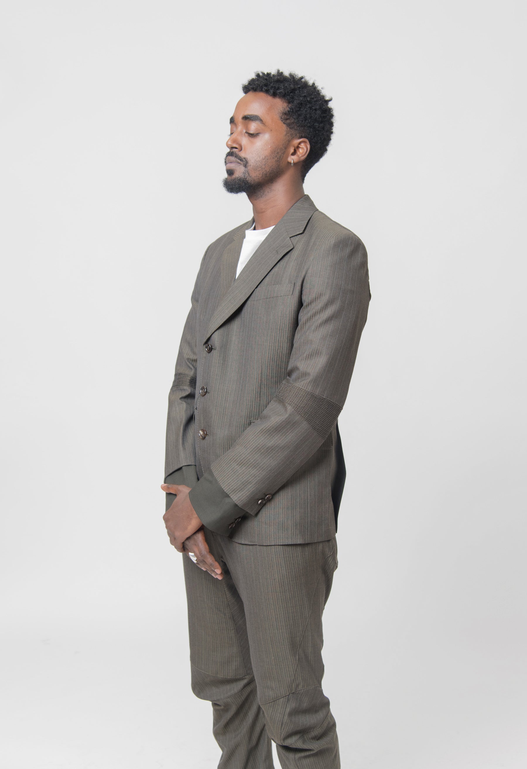 Wool Stripe Suit Jacket Olive WL-J003