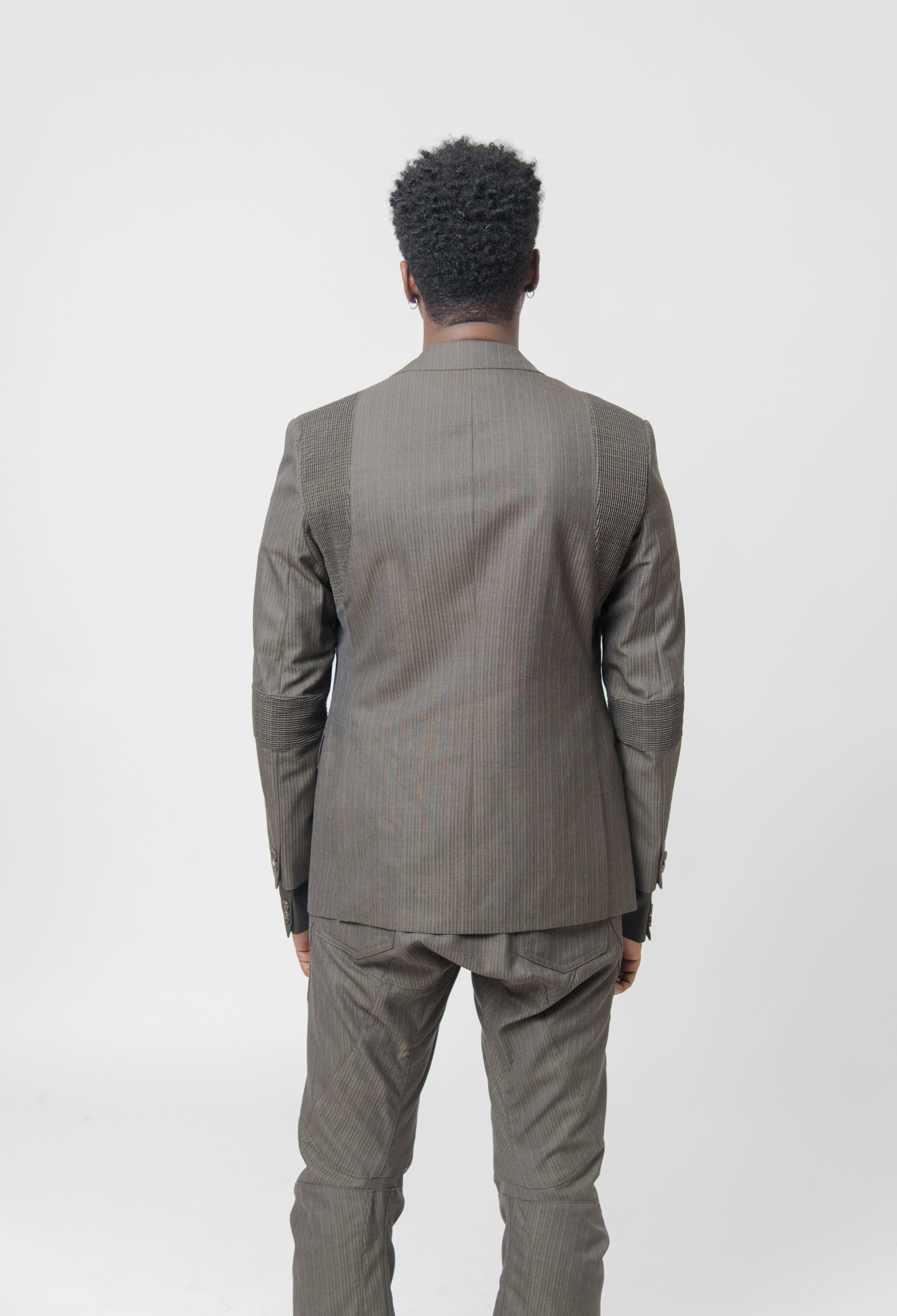 Wool Stripe Suit Jacket Olive WL-J003