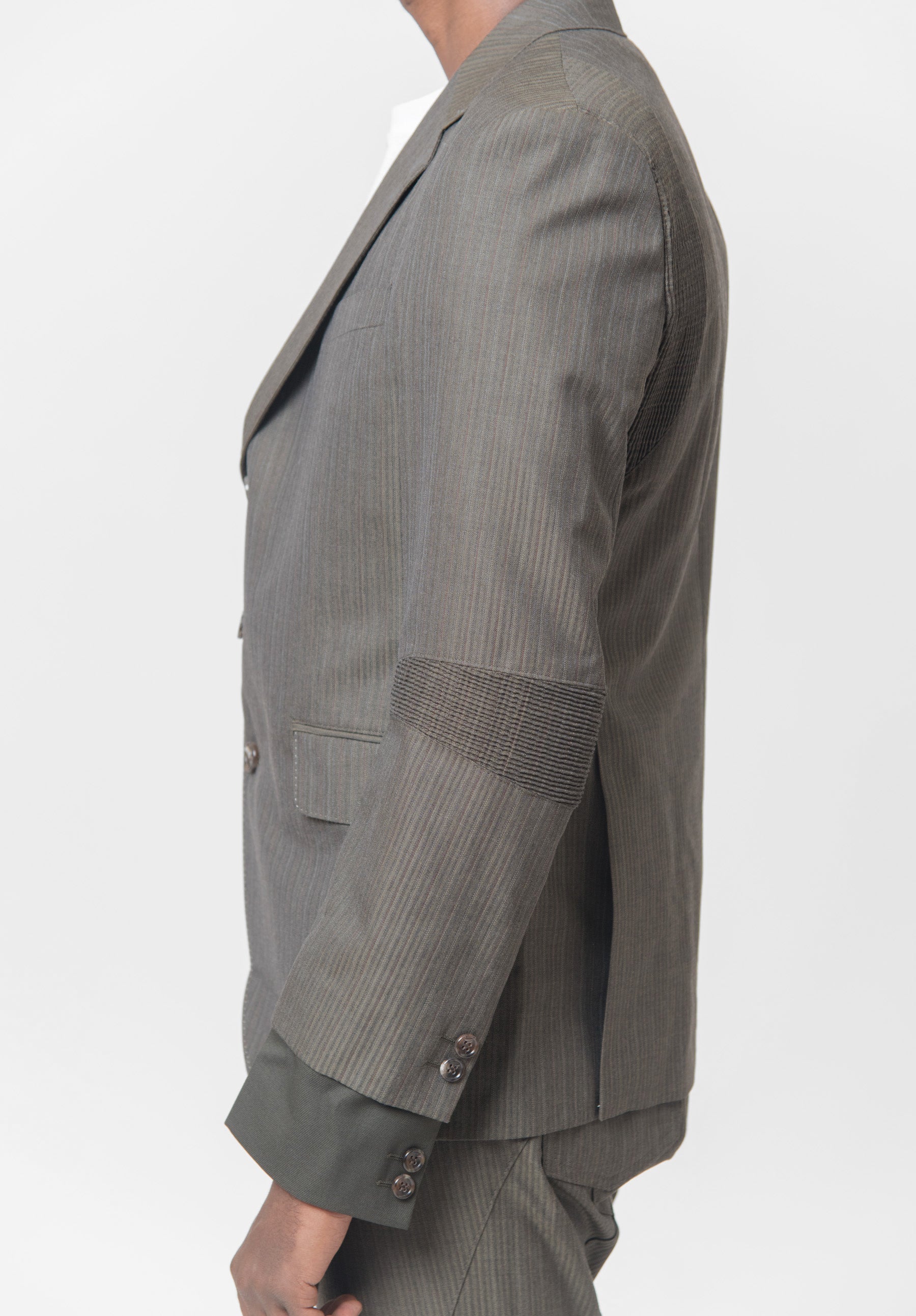 Wool Stripe Suit Jacket Olive WL-J003