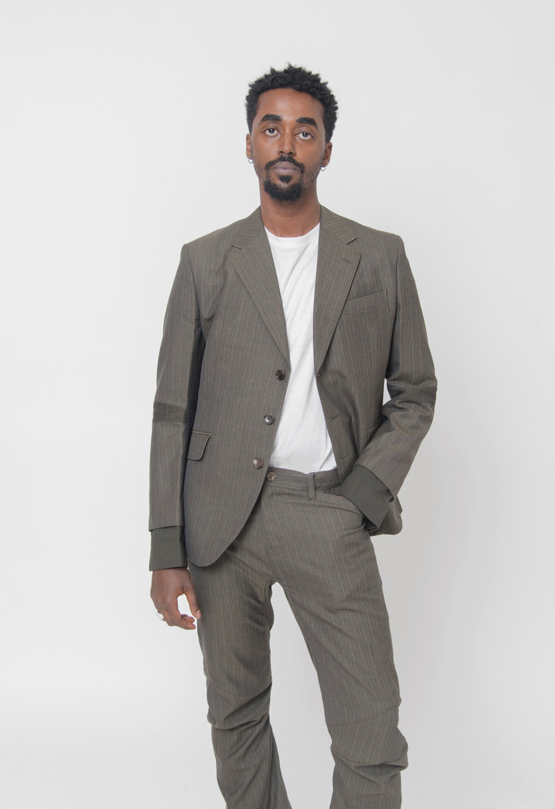 Wool Stripe Suit Jacket Olive WL-J003