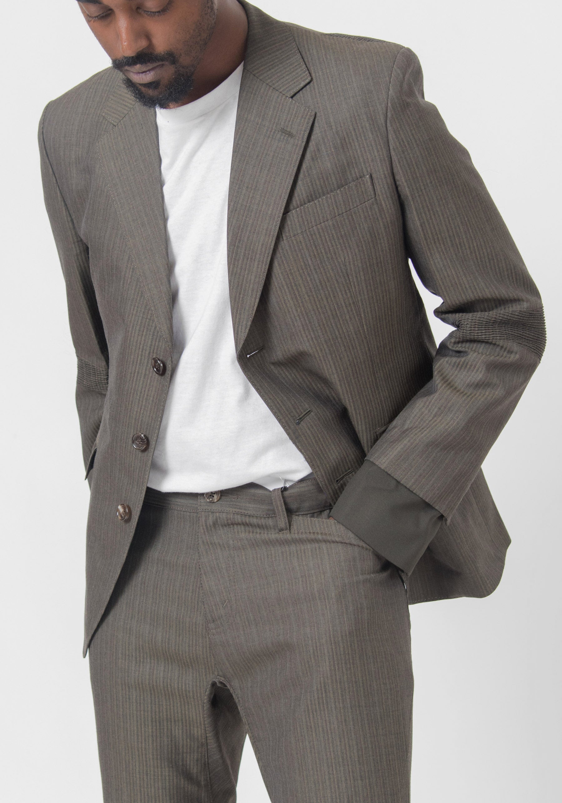 Wool Stripe Suit Jacket Olive WL-J003