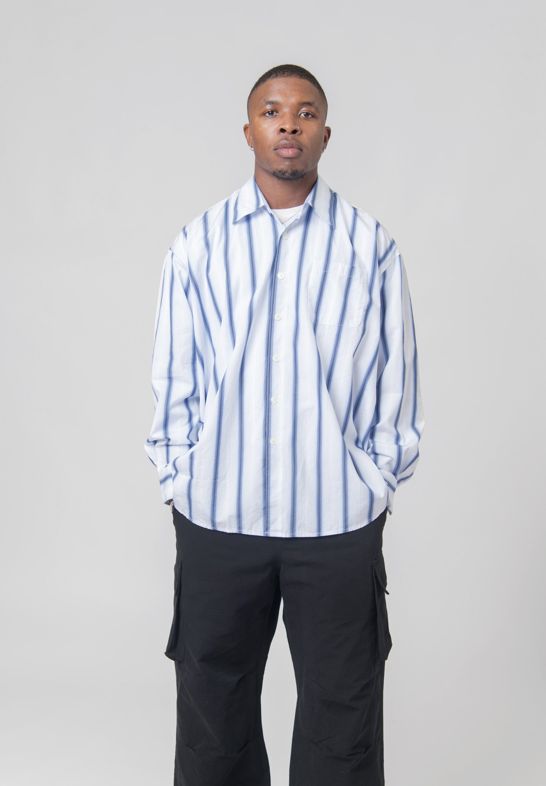 Borrowed Shirt Blue Crypto Stripe