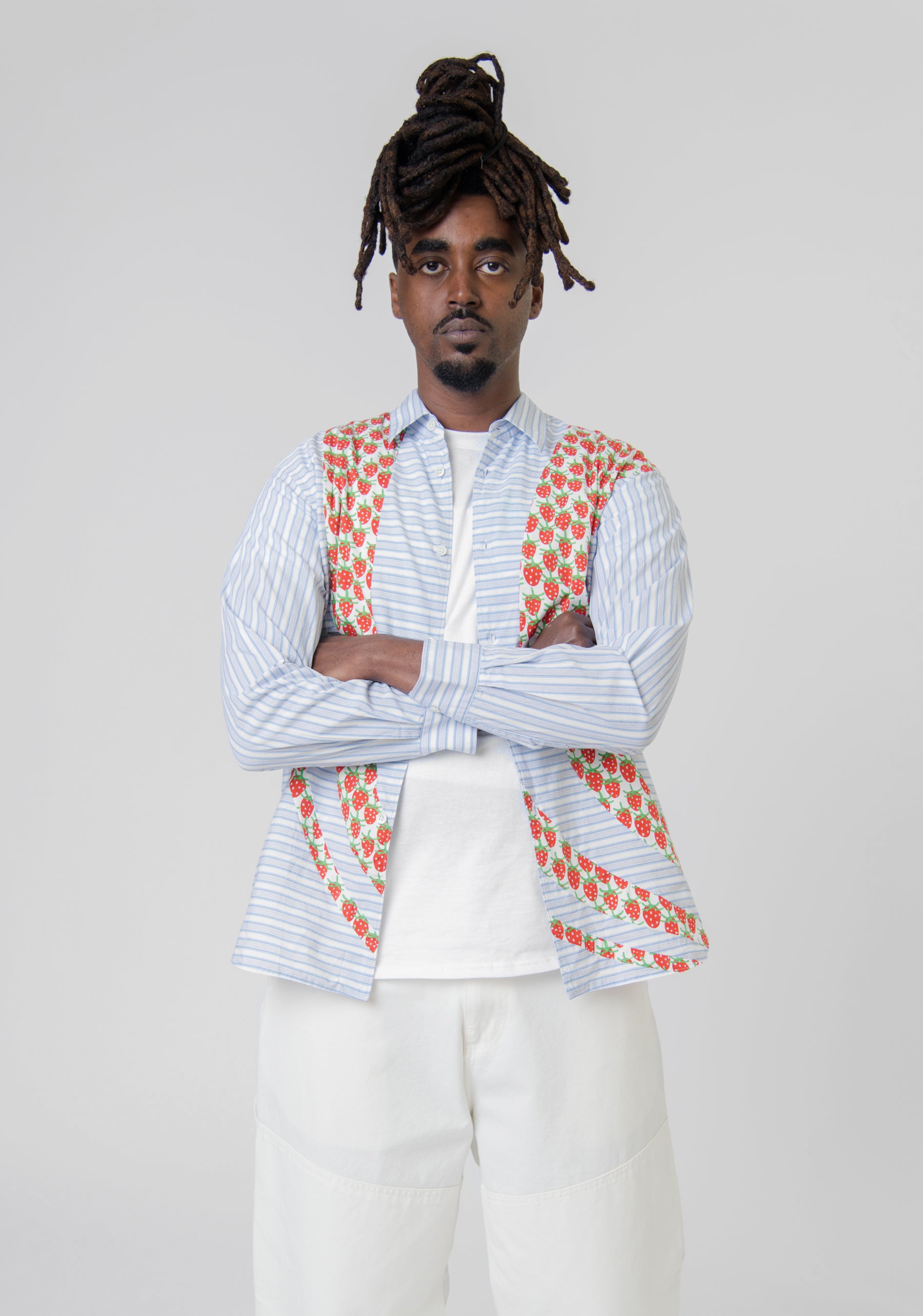 Strawberry Print Striped Shirt Multicolour FK-B001