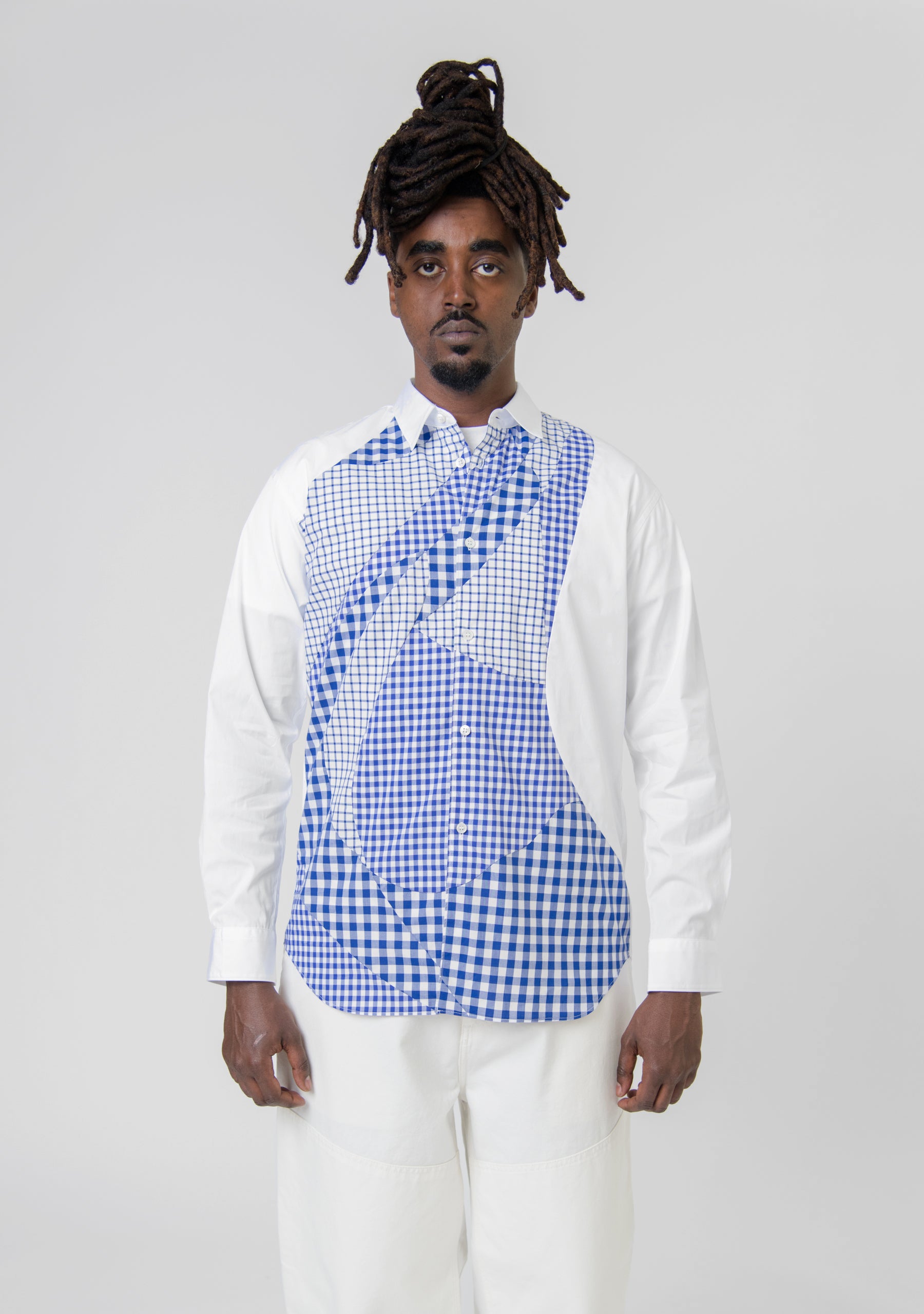 Mixed Checker Print Shirt White/Blue FK-B007
