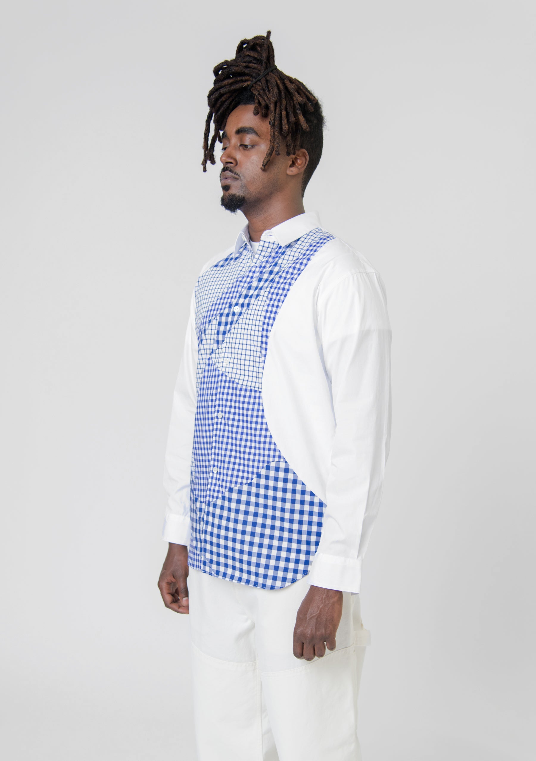 Mixed Checker Print Shirt White/Blue FK-B007
