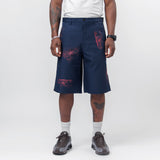 Polyester Twill Short With Hand Print Navy FM-P502-S24-2