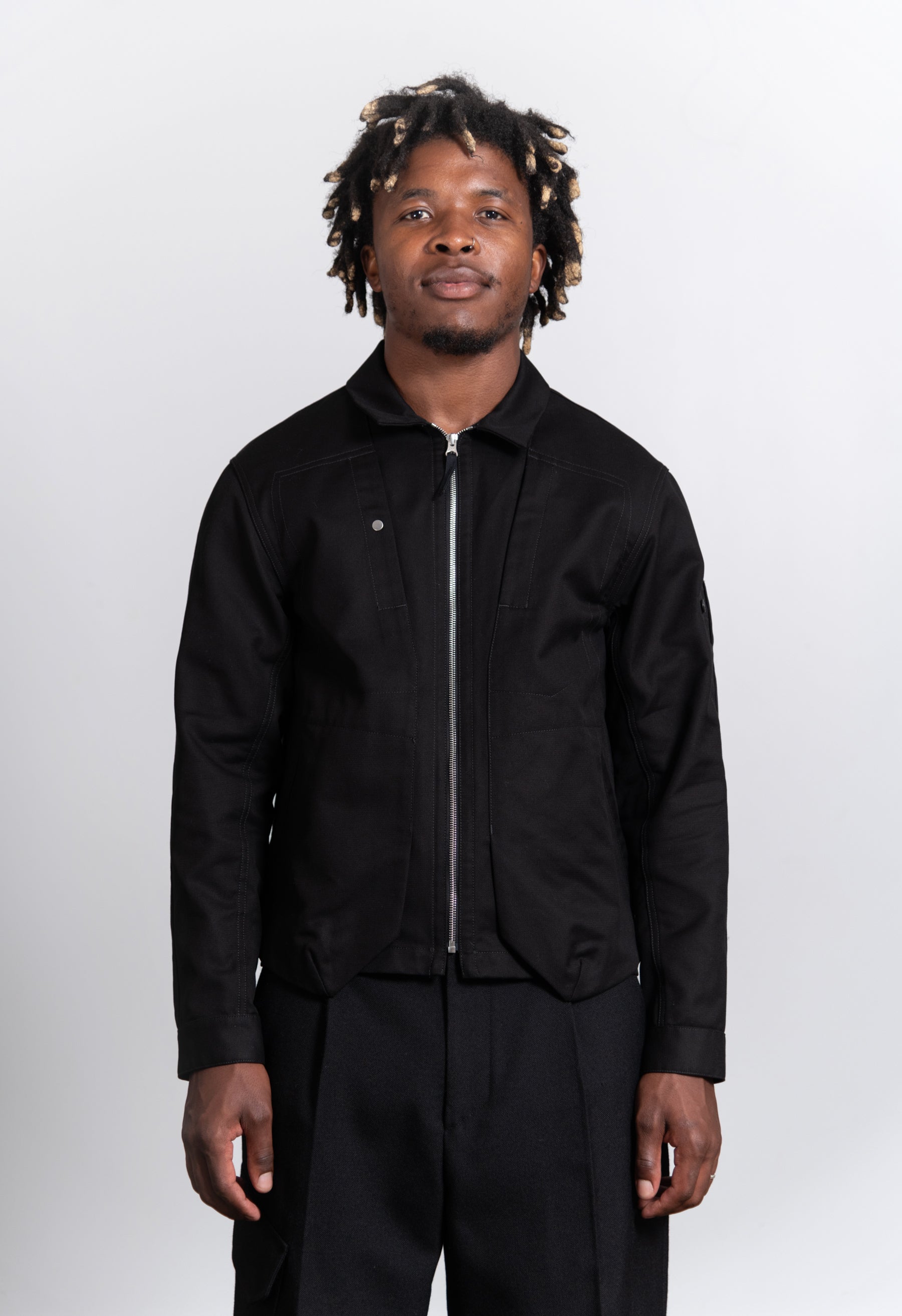 Textured Cotton Overshirt Black 10409