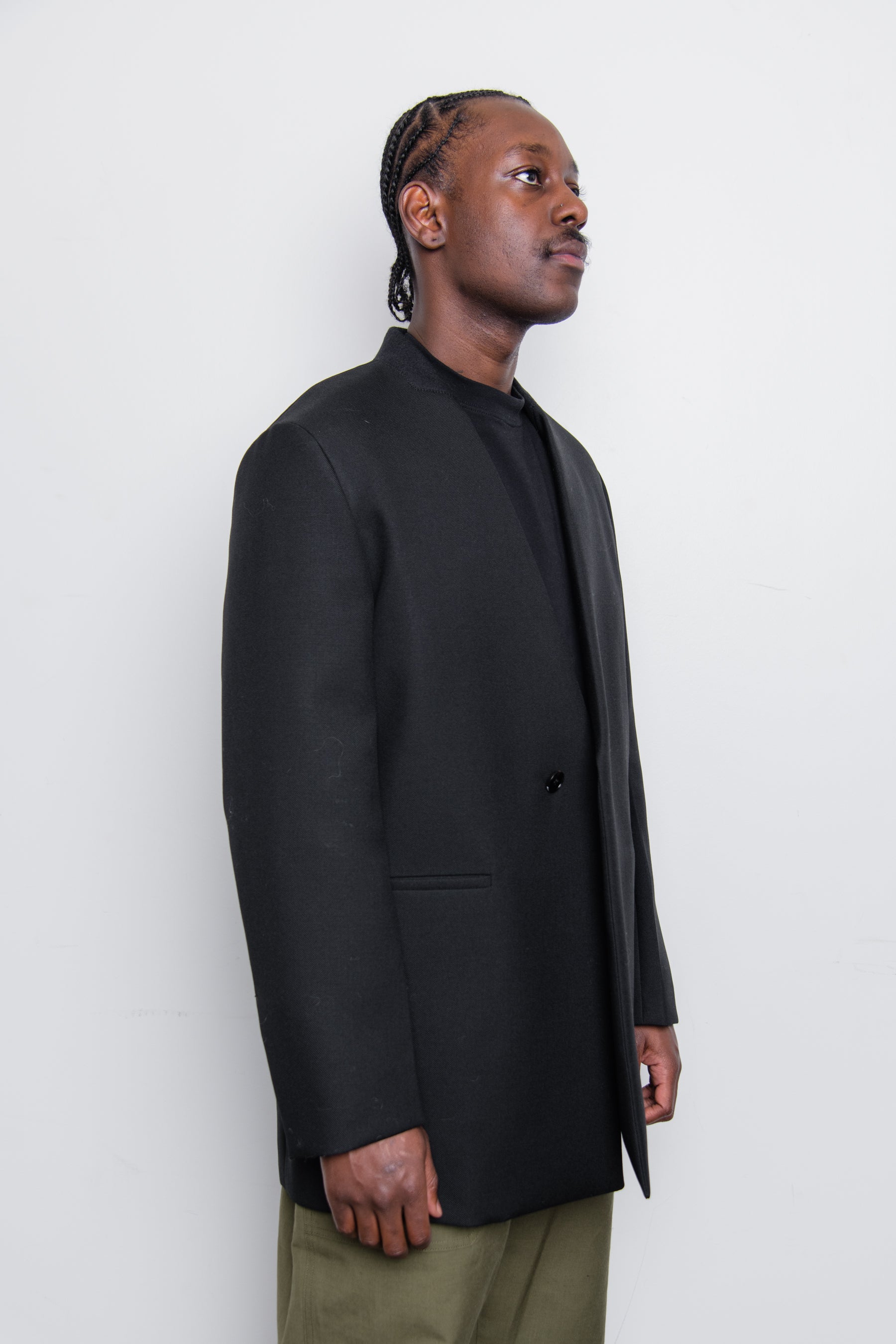Sharp Wool Serge Lapelless Jacket Black JS21BN0011